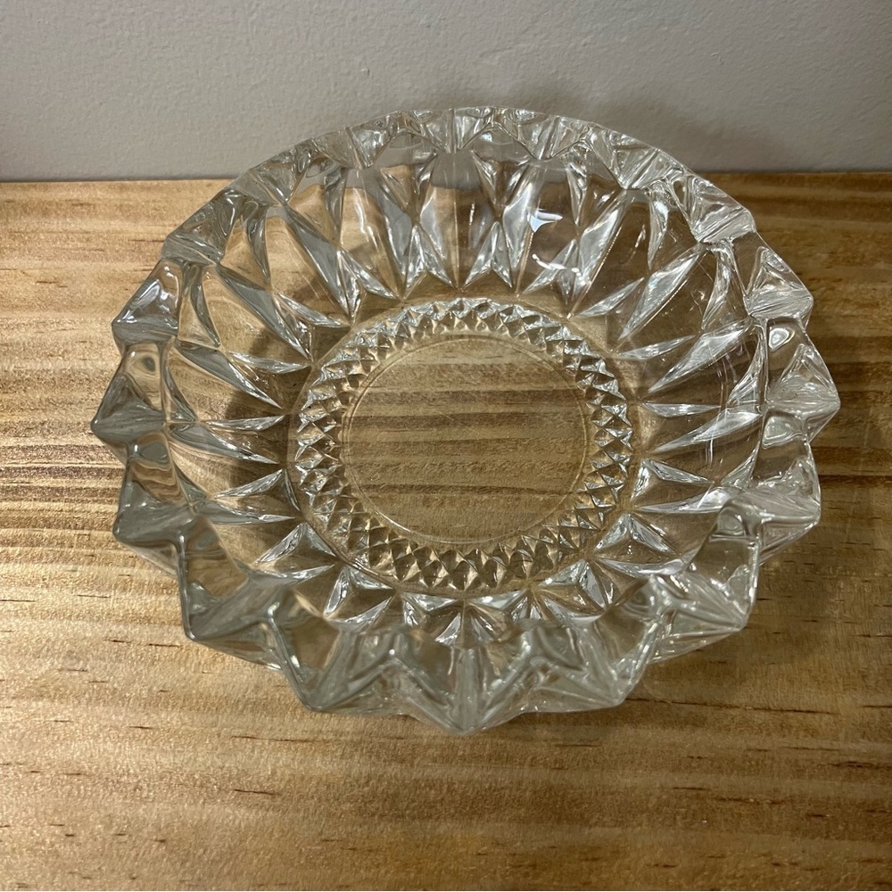 KIG Indonesia Heavy Pressed Glass Diamond Point Ashtray Bowl 6”